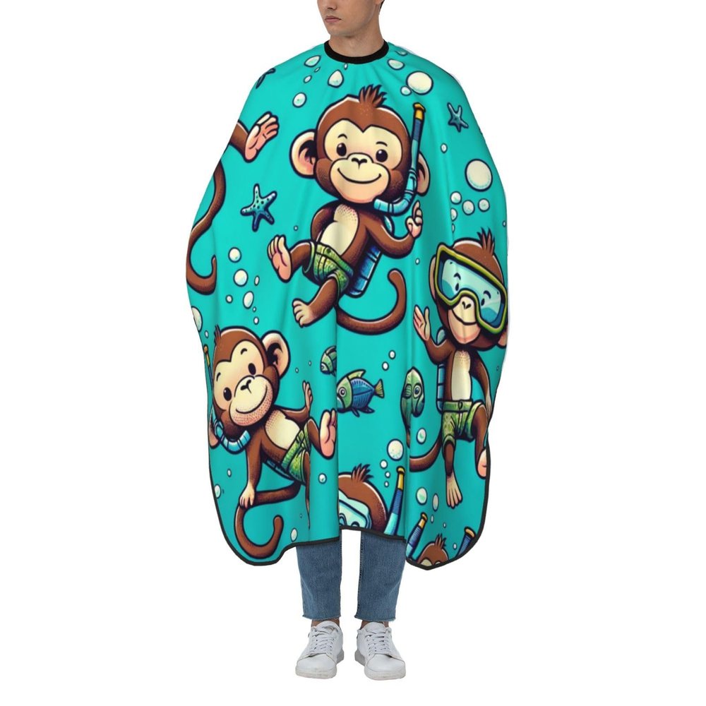 55x66 Inch Adult Barber Cape Monkey-Diving-Enjoy-Holiday Adult Haircut Cape With Snap Closure