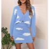 HANMAX Skirt Sets Women 2 Piece Outfits Long Sleeve V Neck Sweater Top Bodycon Knit Skirt Set view 2