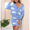 HANMAX Skirt Sets Women 2 Piece Outfits Long Sleeve V Neck Sweater Top Bodycon Knit Skirt Set view 4