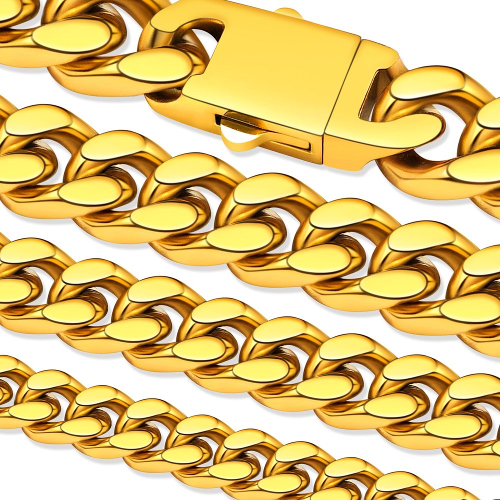 Oaldilee 18K Gold Plated Chain Necklace Men, Punk Hip Hop Jewlery, 18/20/22/24/26/28/30 inch Cuban Link Chain 5/7/9/11MM for Men Women