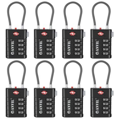 ANVIL TSA Approved Luggage Locks with Search Alert Indicator, 4-Digit Combination Suitcase Lock, Advanced TSA008 Core Heavy Duty Anti-Theft Travel Lock for Double Zippers, Backpacks (8, Black)