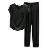 2 Piece Sets for Women Summer V Neck Short Sleeve Tops Casual Drawstring Pants Soft Pjs Lounge Sets Comfy Sleepwear view 1