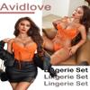 Avidlove Women's Lingerie 4 Piece Garter Lingerie Floral Lace Bra and Panty Sets with Underwire Orange S view 4