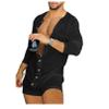 HYMART Men's Pajamas Bodysuit Jumpsuit Solid Button Up Nightwear Romper Long Sleeve Homewear Union Suits Sleepwear(Black,Medium) view 1