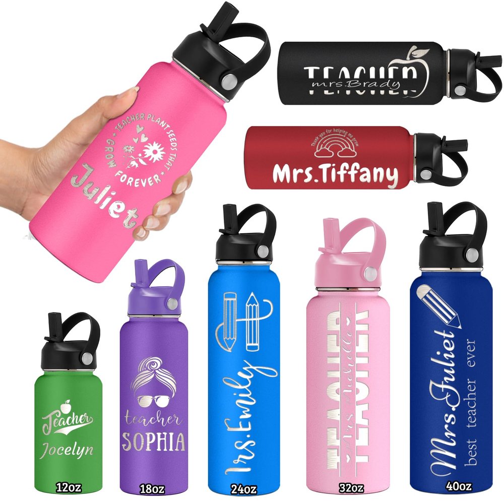 Personalized Water Bottles Custom Water Bottle Stainless Steel Insulated Engraved Double Wall Bottle Customized Water Bottles with Name Ideal for School Sports Gym 12/18/24/32/40oz