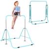 Qaba Folding Gymnastics Bar for Kids with Shock Absorption, Adjustable Gymnastics Horizontal Bar, Gymnastics Kip Bar for Home Use, Green view 1