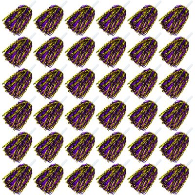 36PCS Purple Gold Cheerleading Pom Poms with Metallic Foil Plastic Baton Handle for Game Sports Squads Dancing Football Basketball Club Spirit Sports Stage Performance Celebration