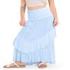CHARTOU Women Boho Maxi Convertible Skirt Wide Smocked Elastic Waist Asymmetric Ruffle Strapless Dress (X-Small,Blue) view 1