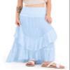 CHARTOU Women Boho Maxi Convertible Skirt Wide Smocked Elastic Waist Asymmetric Ruffle Strapless Dress (X-Small,Blue) view 4