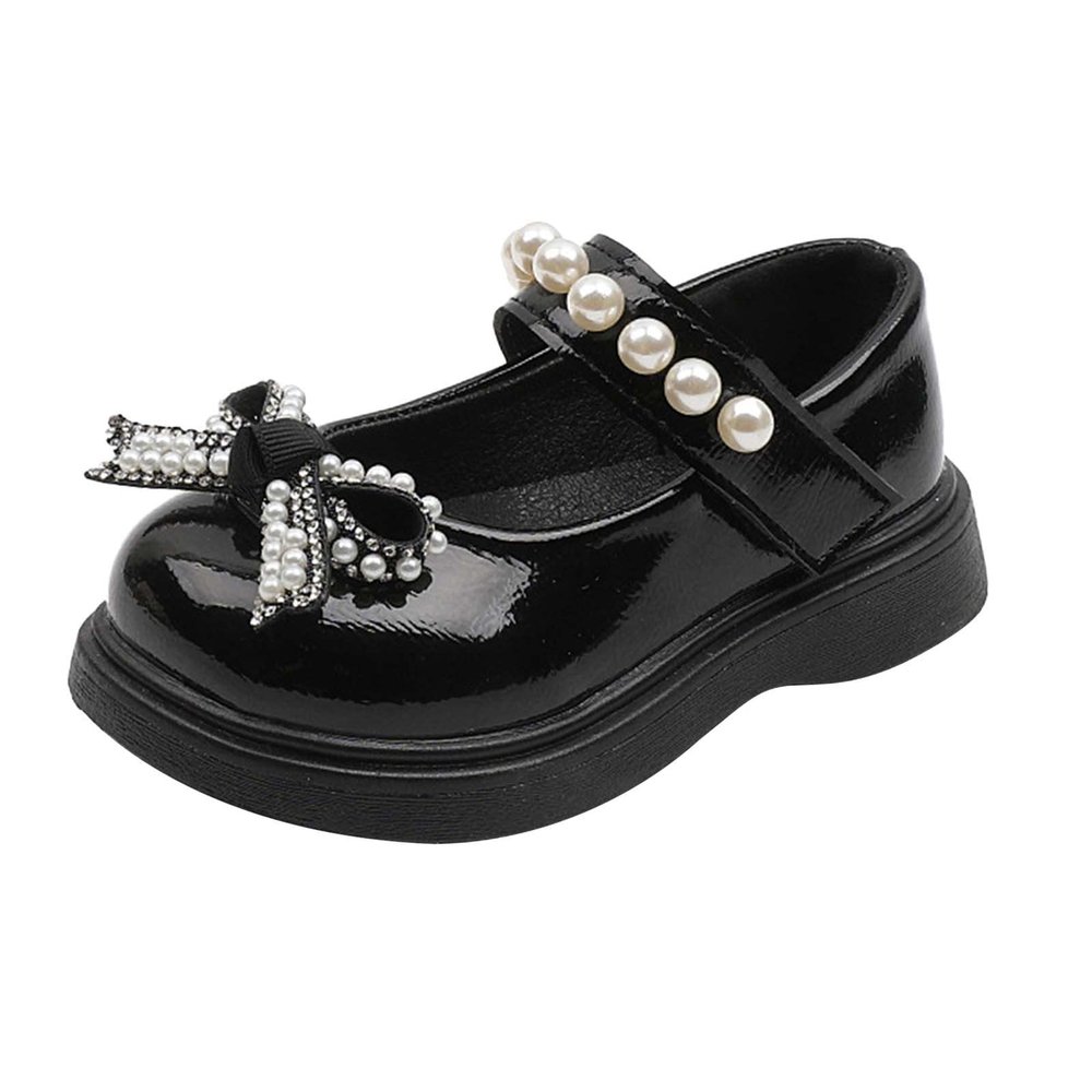 Girls Round Toe Ankle Strap Mary Jane School Shoes with Bow Chunky Platform Dress Shoe Pumps Dress Platform Slides Kids (Black, 9.5 Toddler)