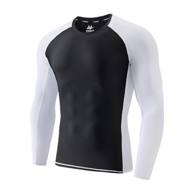 USKOY Men's Rash Guard Long Sleeve UPF 50+ Sun Protection Quick Dry Swim Shirt with Compression Fit for BJJ, Surfing & Gym Training Asym White Sleeve X-Large