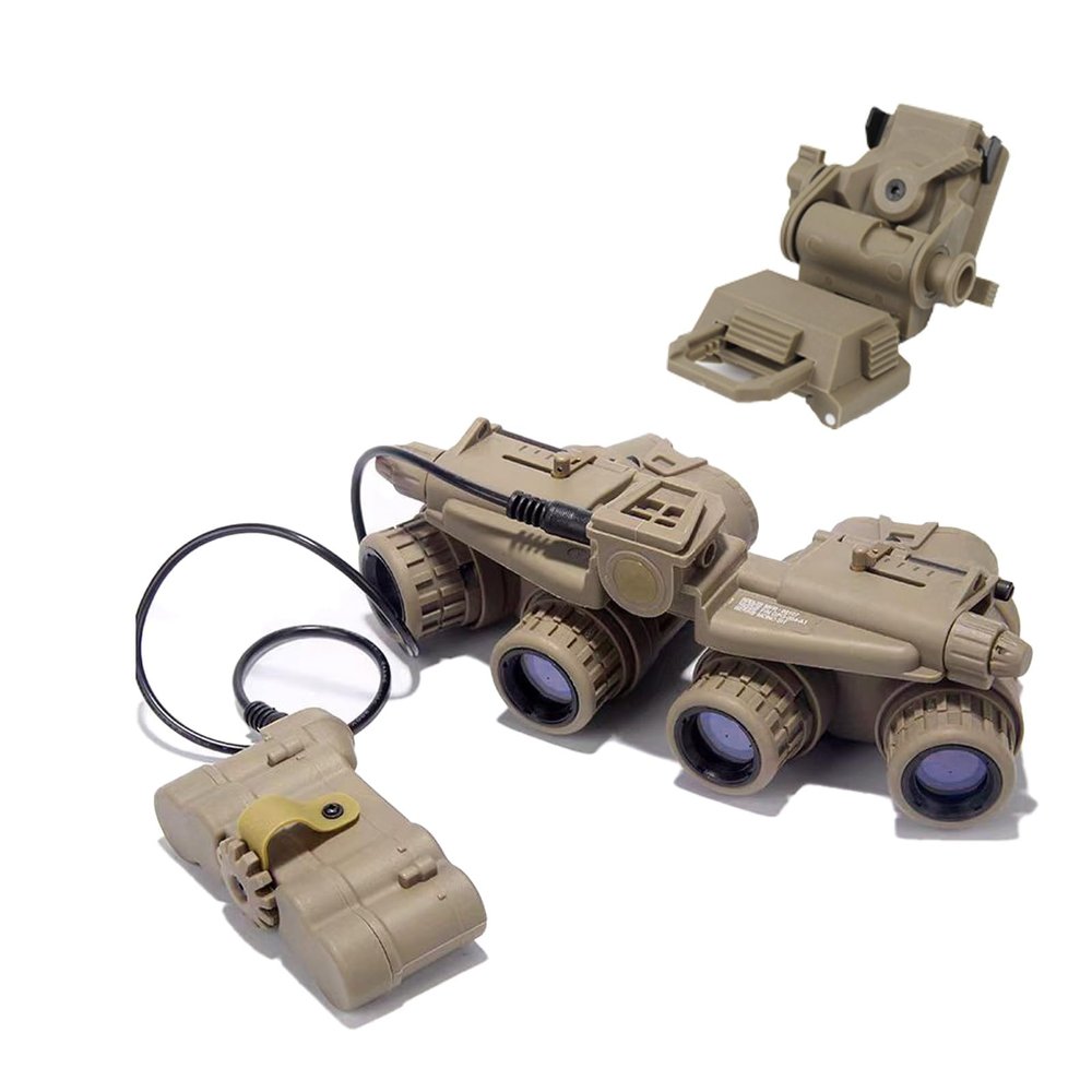 GPNVG 18 Night Vision Goggles Dummy Model with NVG Mount for PVS15/PVS18, Four-Tube Binocular Night Vision for Tactical Helmet NVG Mount, Cosplay Prop, CS Game,No Function (Tan)