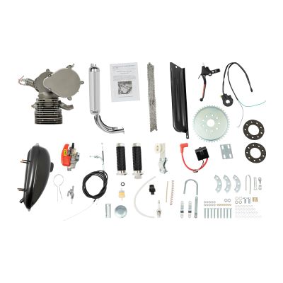110CC Bicycle Engine Bike Motor Kit, 2-Stroke Gas Motorized Bike Conversion Kit w/Air Cooling&CDI Ignition System, 6000RPM Single-Cylinder Gasoline Petrol Bicycle Motor for Most 26" 28" Bikes (Silver)