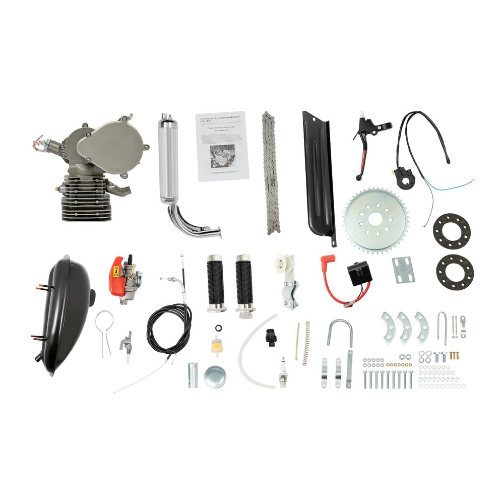 110CC Bicycle Engine Bike Motor Kit, 2-Stroke Gas Motorized Bike Conversion Kit w/Air Cooling&CDI Ignition System, 6000RPM Single-Cylinder Gasoline Petrol Bicycle Motor for Most 26" 28" Bikes (Silver)