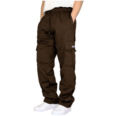 Men's Cargo Sweatpants Casual Fleece Joggers Loose Fit Open Bottom Athletic Pants for Men with Pockets Brown XXL