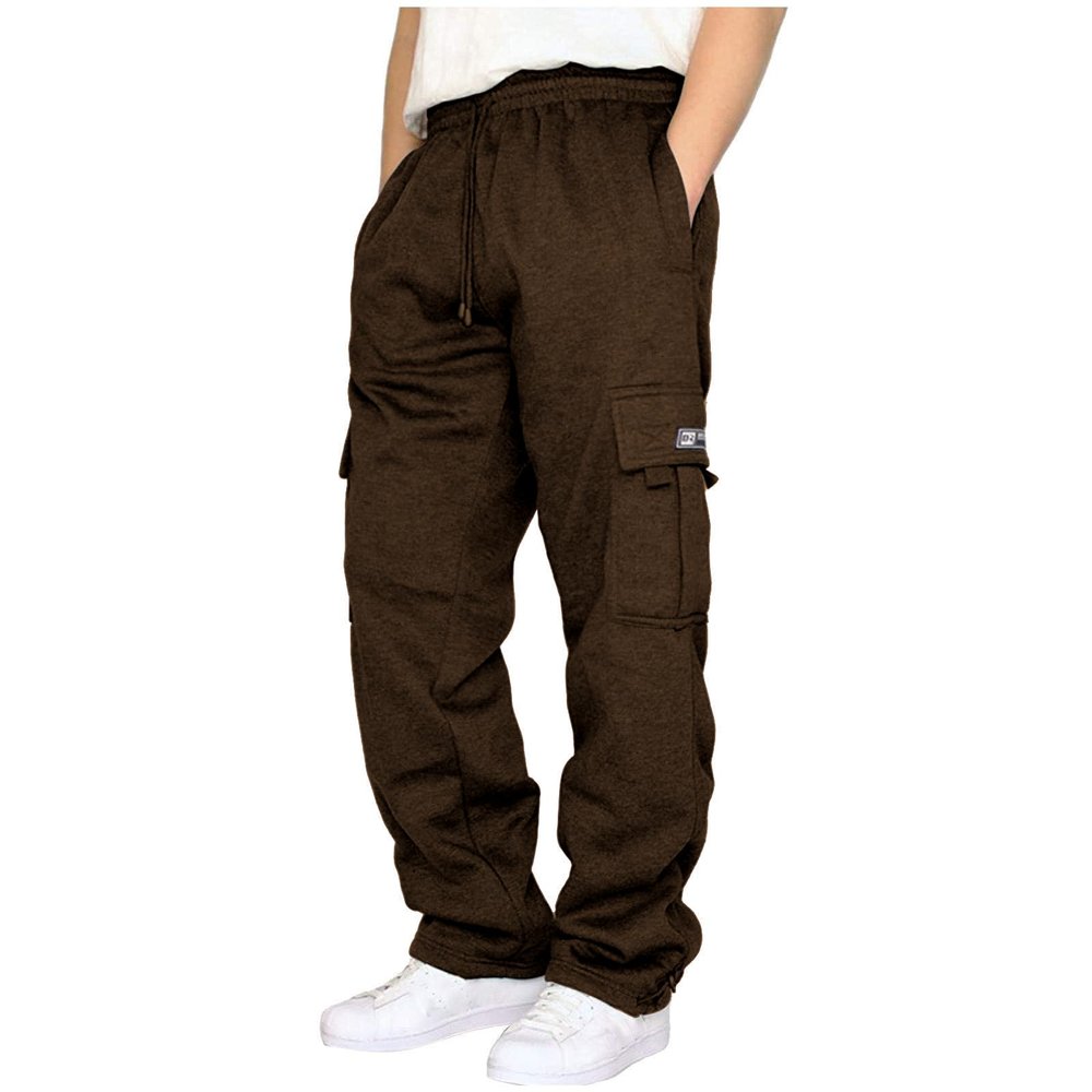 Men's Cargo Sweatpants Casual Fleece Joggers Loose Fit Open Bottom Athletic Pants for Men with Pockets Brown XXL