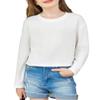 Arshiner Girls Crop Tops Long Sleeve Solid Fall T Shirt Drop Shoulder Crewneck Fashion Shirts Tee White 11-12 Years