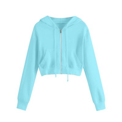 NineFit Basics Hoodies for Women White Cropped Zip Up Hoodie Trendy Teen Girls Crop Top Jackets Casual Cute Cropped Hooded Jacket, X-Large, Blue