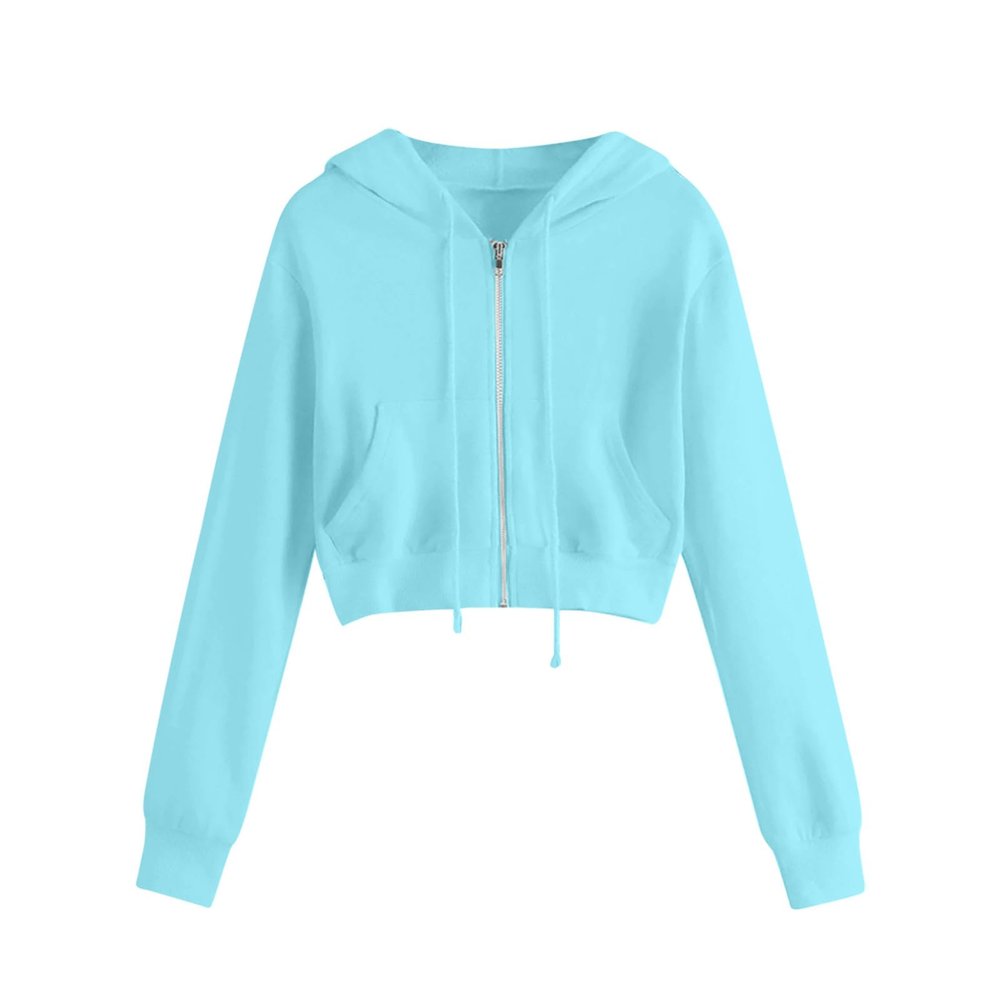 NineFit Basics Hoodies for Women White Cropped Zip Up Hoodie Trendy Teen Girls Crop Top Jackets Casual Cute Cropped Hooded Jacket, X-Large, Blue