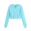 NineFit Basics Hoodies for Women White Cropped Zip Up Hoodie Trendy Teen Girls Crop Top Jackets Casual Cute Cropped Hooded Jacket, X-Large, Blue view 1
