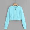 NineFit Basics Hoodies for Women White Cropped Zip Up Hoodie Trendy Teen Girls Crop Top Jackets Casual Cute Cropped Hooded Jacket, X-Large, Blue view 3