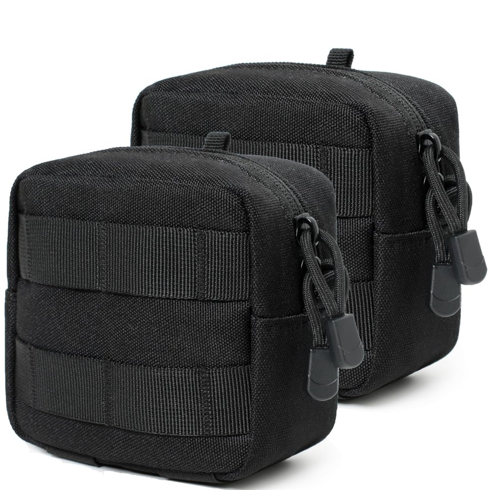 2 Pack Mini Tactical Molle Compact Ammo Pouch - General Purpose Admin Pouches Small Admin Molle Pouches EDC Tool GP Pouch Bag Horizontal Utility Multi-Purpose Waist Belt Bag(Black)