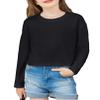Arshiner Girls Long Sleeve Crop Tops Loose Tee Basic Shirts Fashion 2024 Y2k Going Out Drop Shoulder Tops Fall Outfits Black 7-8 Years