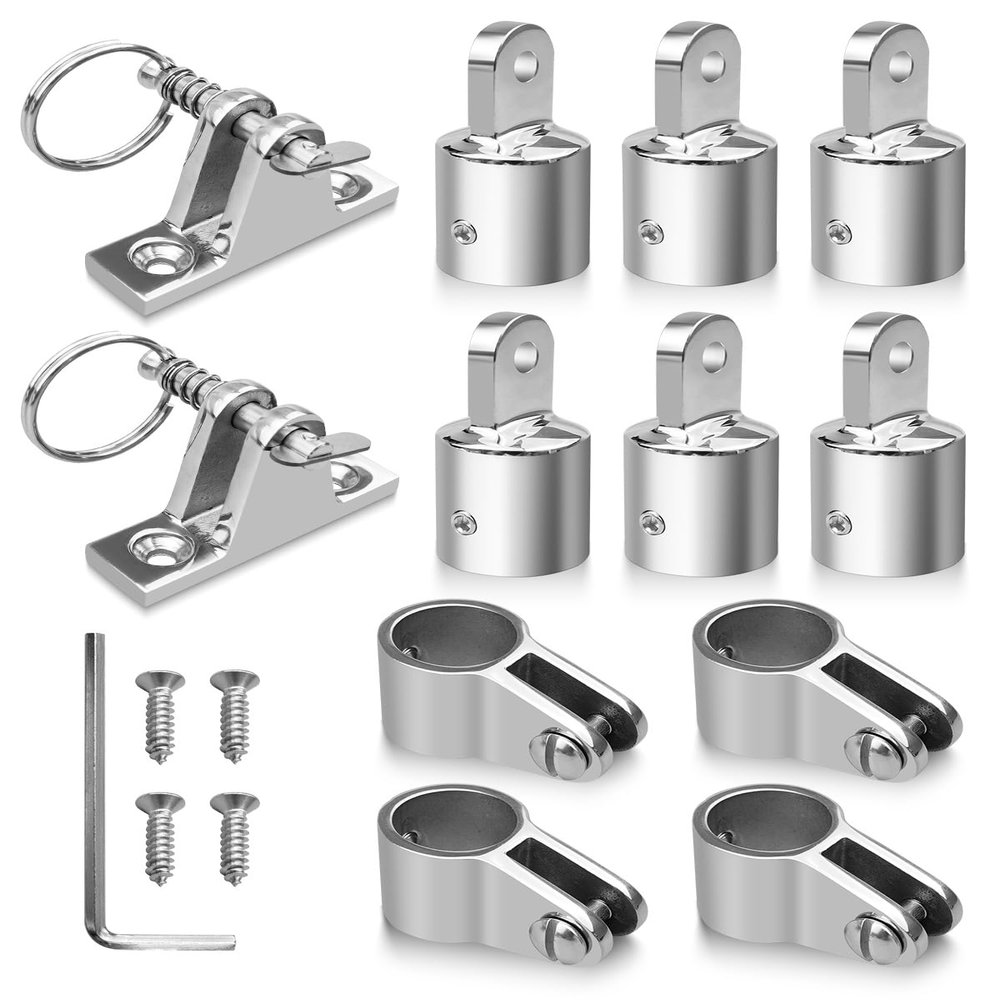 HZSIFU 12PCS 316 Stainless Steel Bimini Top Hardware, Bimini Top Cap Jaw Slide and Swivel Hinge for 1 OD Boat Fittings