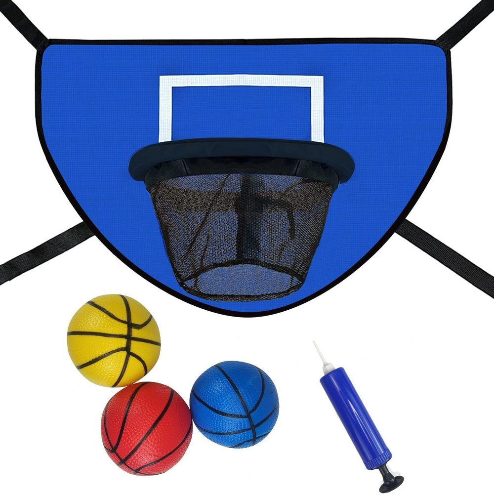LEADWIN Trampoline Basketball Hoop with Pump and Mini Ball, Waterproof, Soft Materials, Easy to Assemble, Sturdy for Dunk Fit, All Ages, Blue