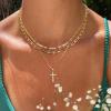 ASCOMY Layered Necklaces for Women Gold Necklace 14K Gold Plated Pendant Necklace Layered Mariner Choker Flat Paperclip CZ Cross Necklace Gold Layered Necklaces Set Simple Necklaces for Women view 3