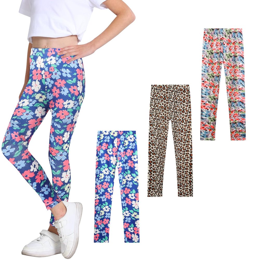 boruizhen 3 Pack Girls Printed Leggings Yoga Pants Leggings for Kids 2-12 Years