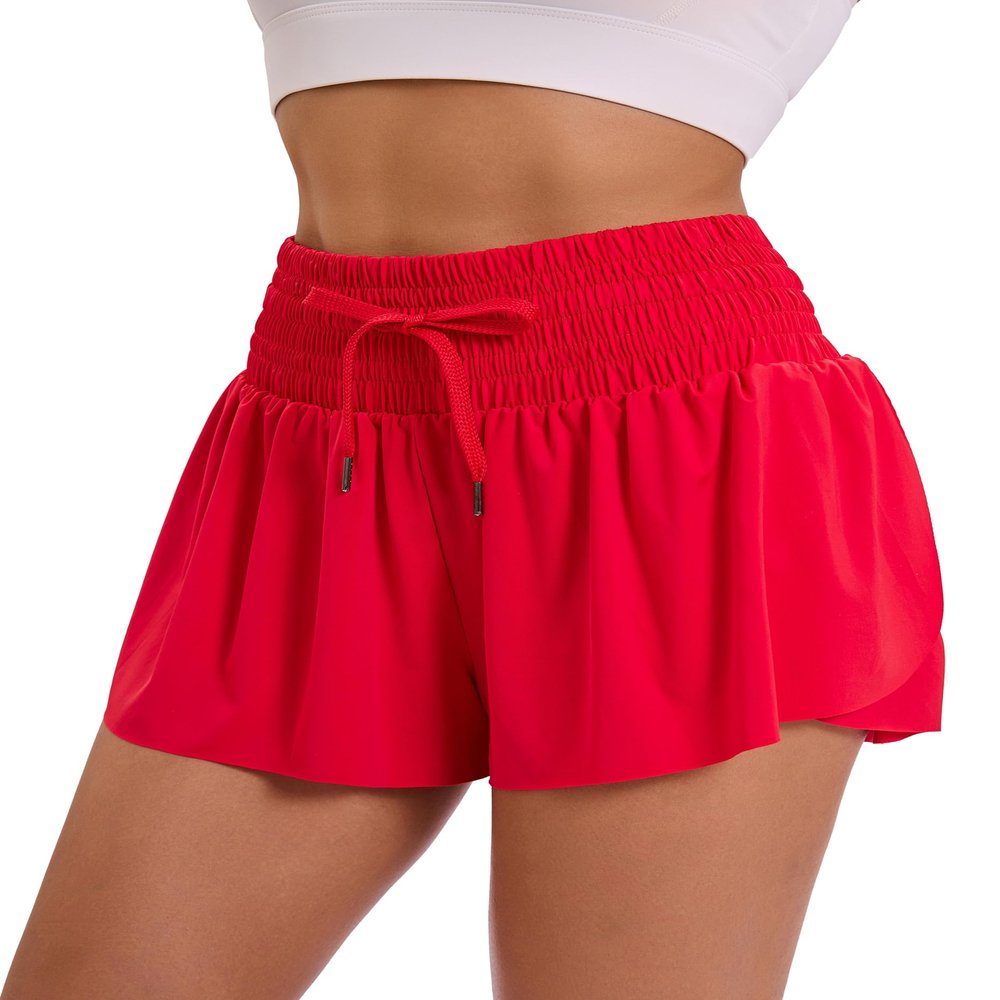 Women Flowy Athletic Shorts High Waisted Gym Yoga Workout Running Tennis Skort with Pockets Cute Summer Clothes XL Red