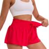 Women Flowy Athletic Shorts High Waisted Gym Yoga Workout Running Tennis Skort with Pockets Cute Summer Clothes XL Red view 3