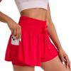Women Flowy Athletic Shorts High Waisted Gym Yoga Workout Running Tennis Skort with Pockets Cute Summer Clothes XL Red view 4