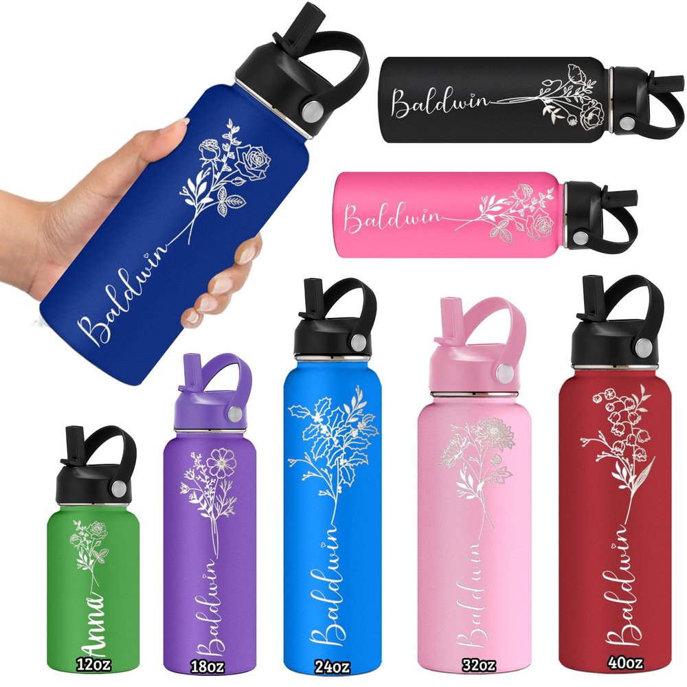 Skartam Personalized Water Bottles Custom Water Bottle Stainless Steel Insulated Engraved Double Wall Bottle Customized Water Bottles with Name Ideal for School Sports Gym 12/18/24/32/40oz