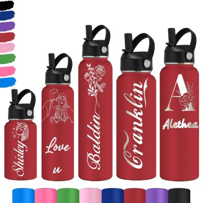 Akmxem Personalized Water Bottles for Kids Custom Water Bottle with Name Customized Insulated Stainless Steel Water Bottle Engraved Water Bottle with Straw Custom Gift for School Sports Outdoor, Red