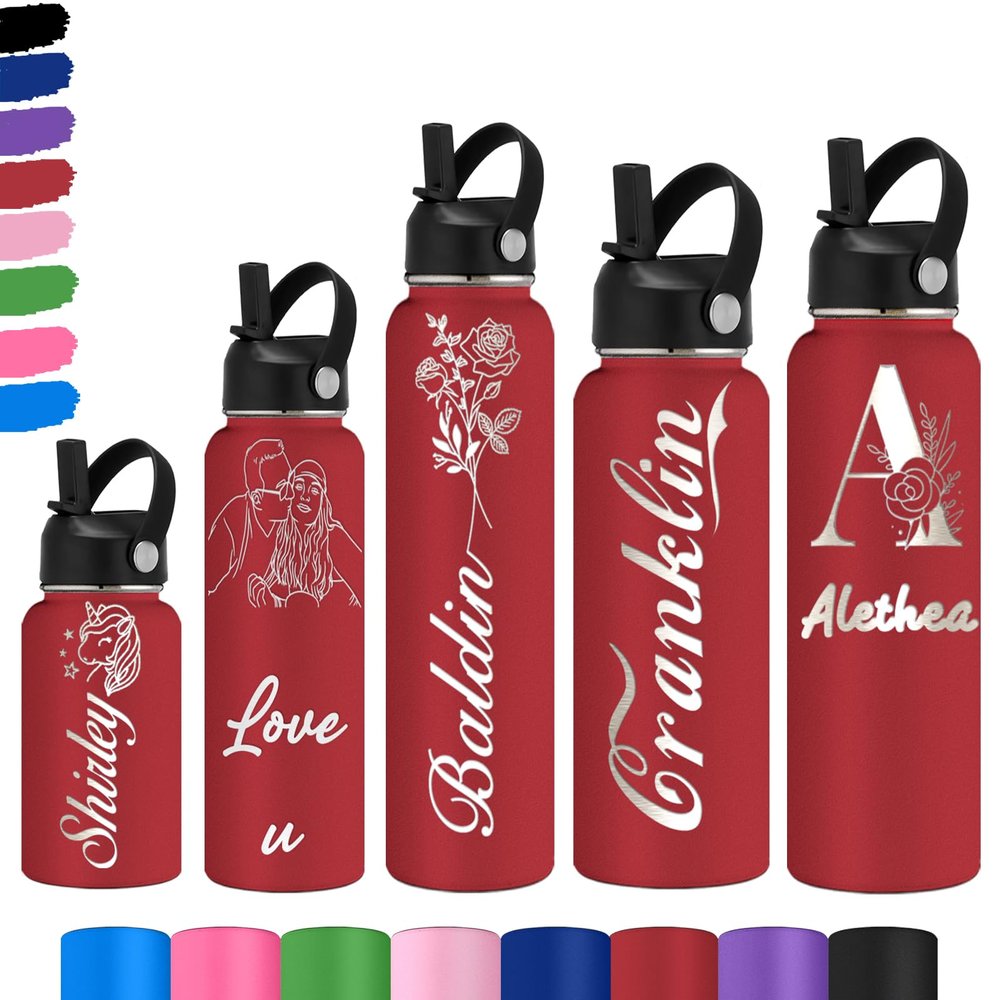 Akmxem Personalized Water Bottles for Kids Custom Water Bottle with Name Customized Insulated Stainless Steel Water Bottle Engraved Water Bottle with Straw Custom Gift for School Sports Outdoor, Red