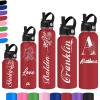 Akmxem Personalized Water Bottles for Kids Custom Water Bottle with Name Customized Insulated Stainless Steel Water Bottle Engraved Water Bottle with Straw Custom Gift for School Sports Outdoor, Red view 1