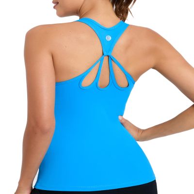 RUNNING GIRL Workout Tank Tops with Built in Bras for Women,Compression Shirt Strappy Back Athletic Yoga Tops (BX2356 Bright Blue.L)