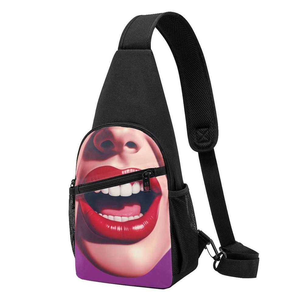 Crossbody Sling Backpack Sling Bag for Men Women Cross Chest Bag Shoulder Bag Comic Mouth Travel Hiking Daypack