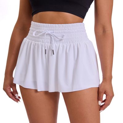 Gyozelem Women Flowy Athletic Shorts High Waisted Gym Yoga Workout Running Tennis Skort with Pockets Cute Summer Clothes XL White