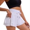 Gyozelem Women Flowy Athletic Shorts High Waisted Gym Yoga Workout Running Tennis Skort with Pockets Cute Summer Clothes XL White view 3
