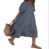 Women's Boho Maxi Dress 2024 Summer Casual Beach Oversized Tiered Swing Maxi Sundress Puff Short Sleeve Crewneck Smocked Dress B Gray view 1