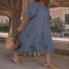 Women's Boho Maxi Dress 2024 Summer Casual Beach Oversized Tiered Swing Maxi Sundress Puff Short Sleeve Crewneck Smocked Dress B Gray view 2