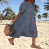 Women's Boho Maxi Dress 2024 Summer Casual Beach Oversized Tiered Swing Maxi Sundress Puff Short Sleeve Crewneck Smocked Dress B Gray view 3