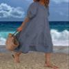 Women's Boho Maxi Dress 2024 Summer Casual Beach Oversized Tiered Swing Maxi Sundress Puff Short Sleeve Crewneck Smocked Dress B Gray view 4
