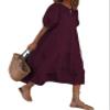 Women's Boho Maxi Dress 2024 Summer Casual Beach Oversized Tiered Swing Maxi Sundress Puff Short Sleeve Crewneck Smocked Dress B Burgundy view 1
