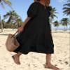 Boho Maxi Dress for Womens 2024 Summer Casual Loose Fit Tiered Swing Maxi Sundress Puff Short Sleeve Crewneck Smocked Long Dress B Black view 2