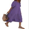 Boho Maxi Dress for Womens Puff Short Sleeve Flowy Swing Hem Smocked Dress Casual Crewneck Beach Oversized Tiered Maxi Sundress B Purple view 1