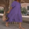 Boho Maxi Dress for Womens Puff Short Sleeve Flowy Swing Hem Smocked Dress Casual Crewneck Beach Oversized Tiered Maxi Sundress B Purple view 2